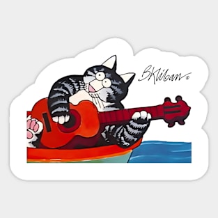 B kliban cat, cat playing guitar Sticker